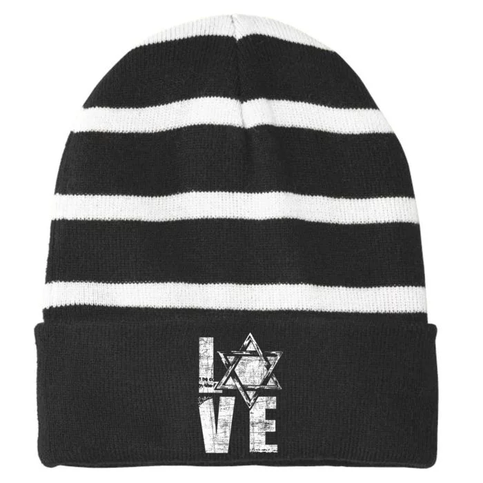 Love  Star Of David Jewish Judaism Israelites Striped Beanie with Solid Band