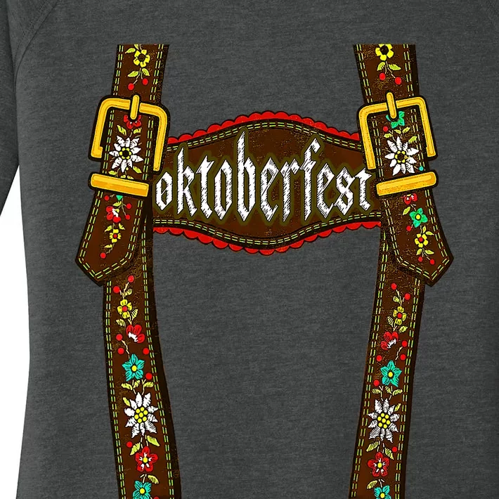 Lederhosen Suspenders Oktoberfest Bavarian Munich Beer Women's Perfect Tri Tunic Long Sleeve Shirt