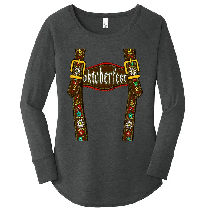 Lederhosen Suspenders Oktoberfest Bavarian Munich Beer Women's Perfect Tri Tunic Long Sleeve Shirt