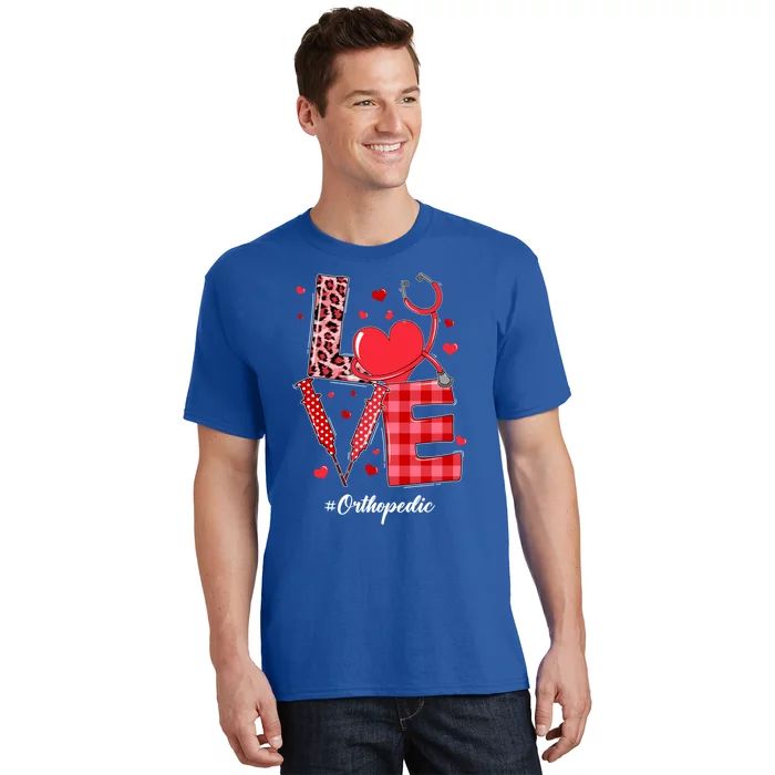 Love Stethoscope Orthopedic Nurse Leopard Valentines Day Cute Gift T-Shirt