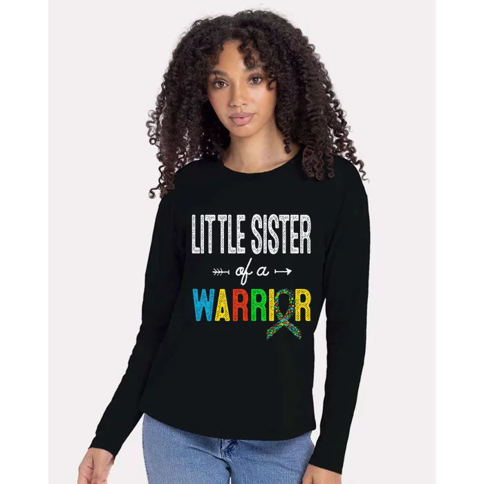 Little Sister Of A Warrior Autism Awareness Support Womens Cotton Relaxed Long Sleeve T-Shirt