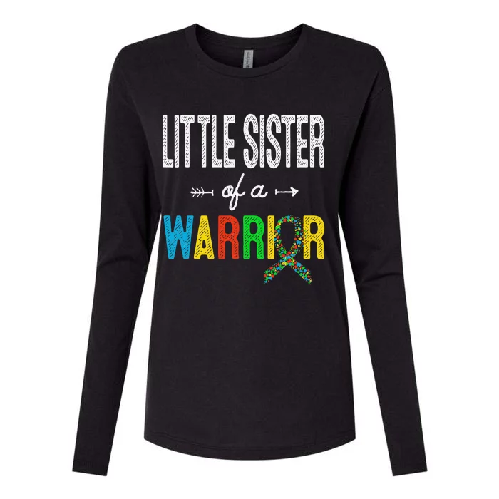 Little Sister Of A Warrior Autism Awareness Support Womens Cotton Relaxed Long Sleeve T-Shirt