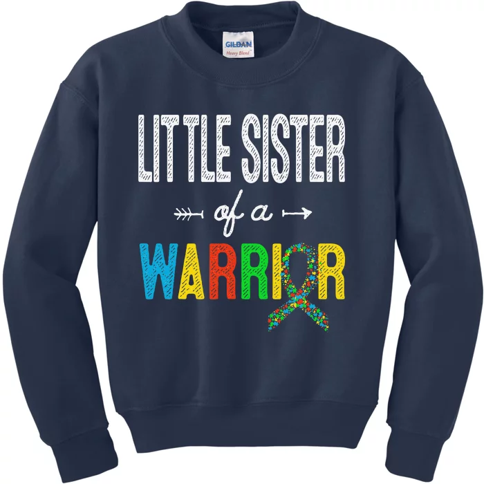 Little Sister Of A Warrior Autism Awareness Support Kids Sweatshirt