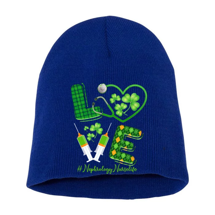 Love St Patrick's Nephrology Nurse Life Irish Shamrocks Cool Gift Short Acrylic Beanie