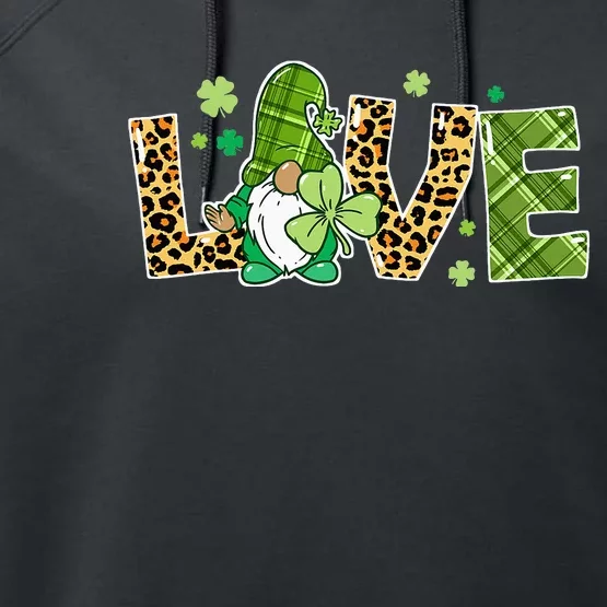 Love St Patricks Day Gnomes Shamrock Performance Fleece Hoodie