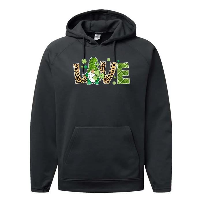 Love St Patricks Day Gnomes Shamrock Performance Fleece Hoodie