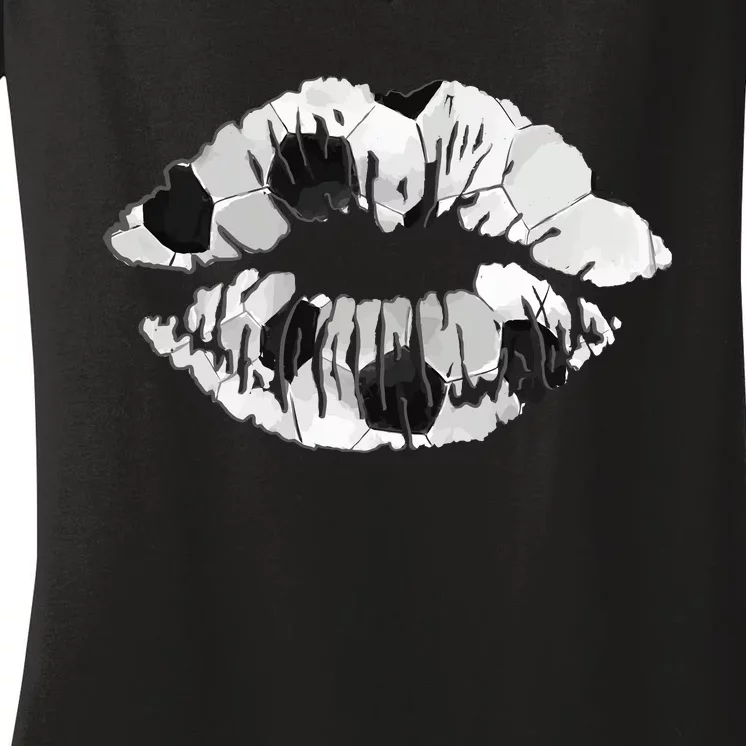 Lips Soccer Pattern Women's V-Neck T-Shirt