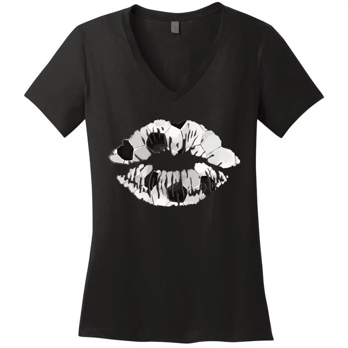 Lips Soccer Pattern Women's V-Neck T-Shirt