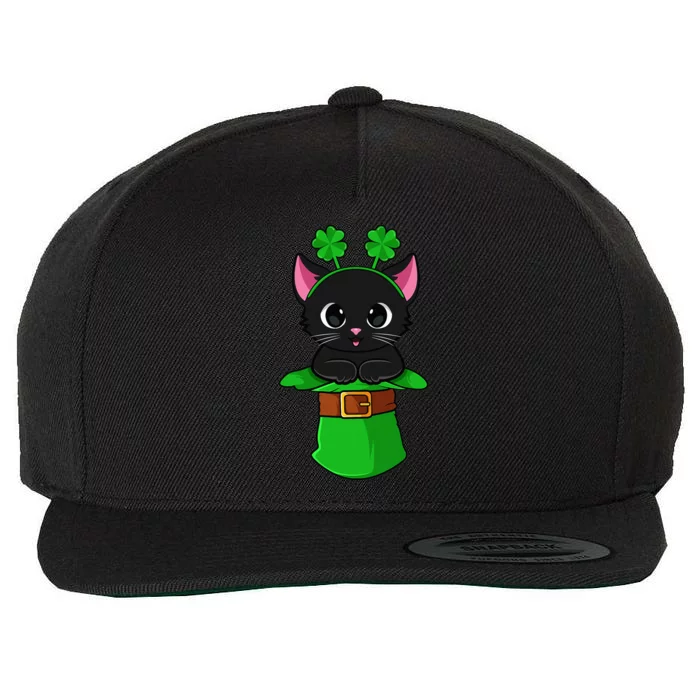 Lepurrchaun St. Patrick's Day Cat Leprechaun Shamrock Wool Snapback Cap