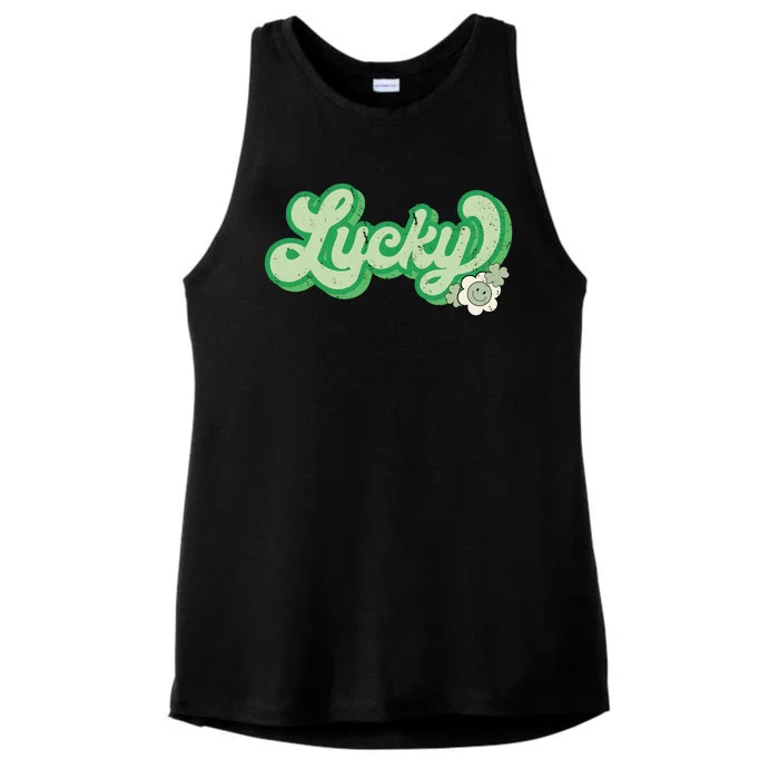 Lucky St PatrickS Day Retro Vintage Ladies Tri-Blend Wicking Tank