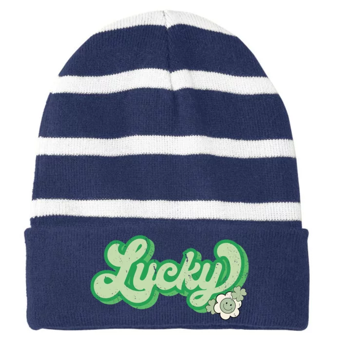 Lucky St PatrickS Day Retro Vintage Striped Beanie with Solid Band