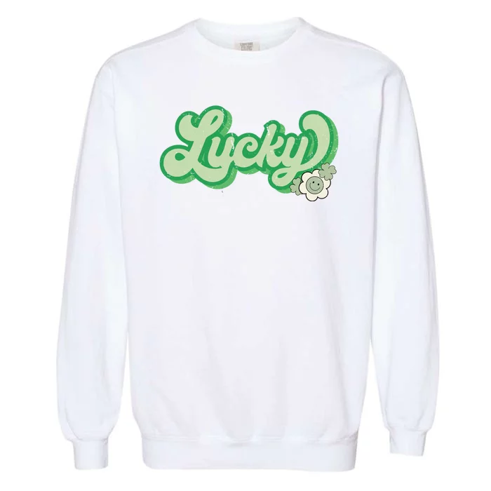 Lucky St PatrickS Day Retro Vintage Garment-Dyed Sweatshirt