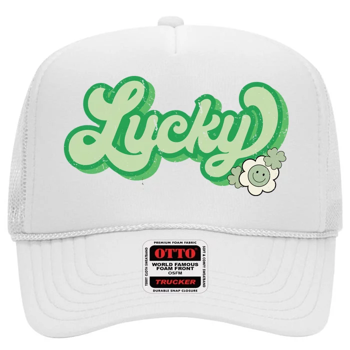 Lucky St PatrickS Day Retro Vintage High Crown Mesh Trucker Hat