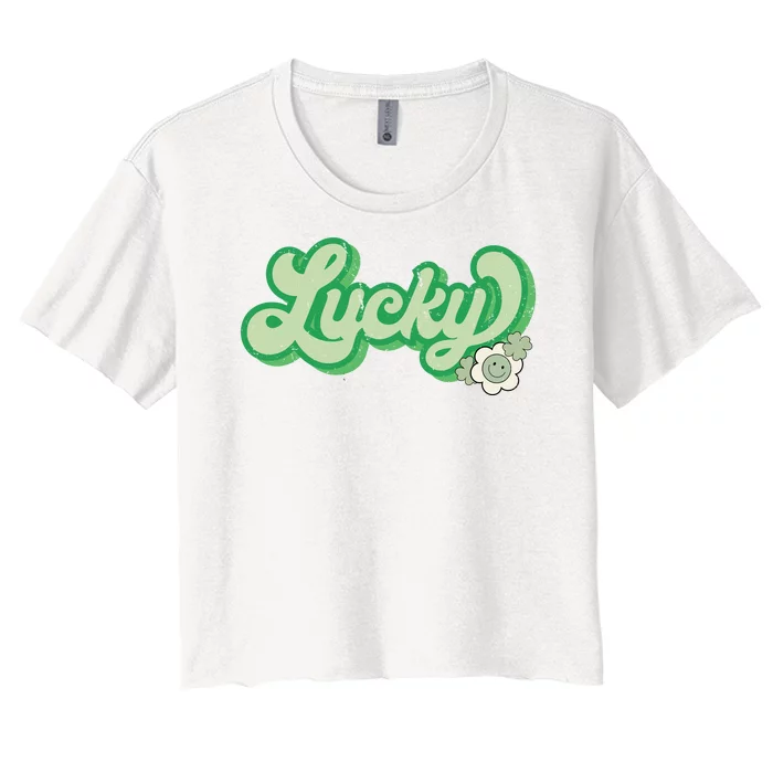 Lucky St PatrickS Day Retro Vintage Women's Crop Top Tee