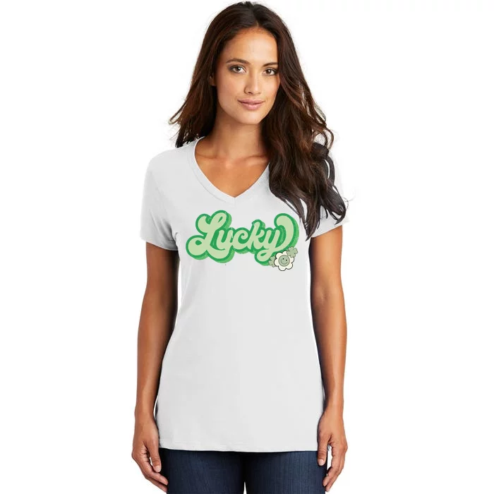 Lucky St PatrickS Day Retro Vintage Women's V-Neck T-Shirt