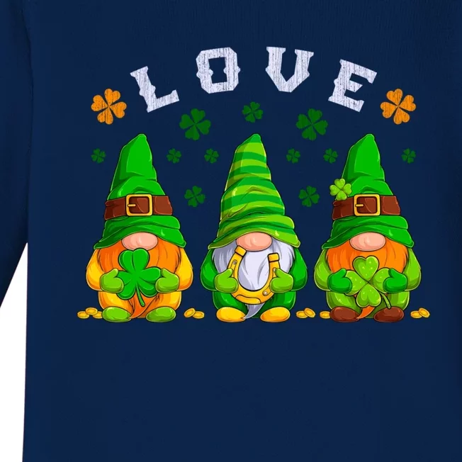 Love St Patrick's Day Irish Gnome Cute Gift Baby Long Sleeve Bodysuit