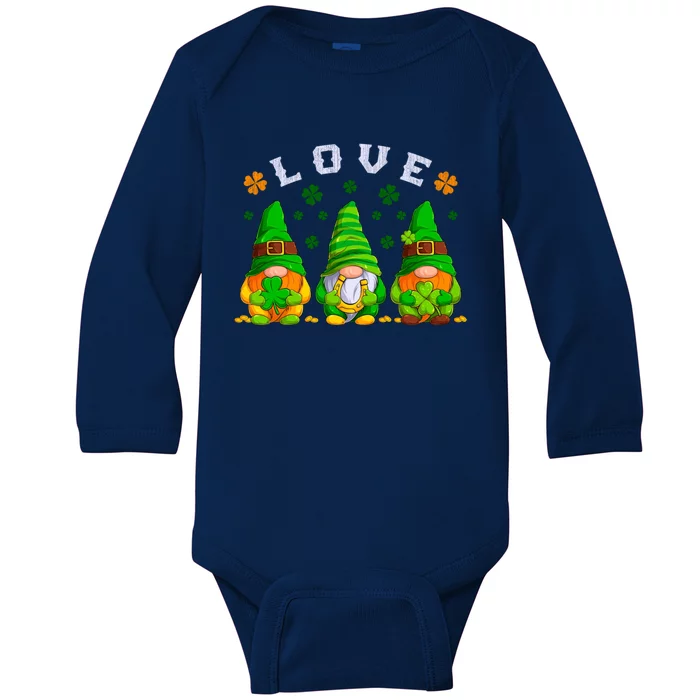 Love St Patrick's Day Irish Gnome Cute Gift Baby Long Sleeve Bodysuit