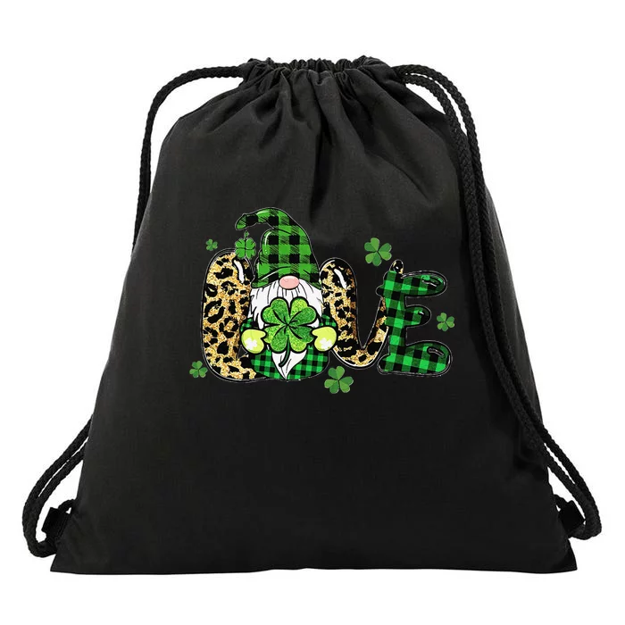 LOVE St Patricks Day Gnomes Shamrock For Women Drawstring Bag