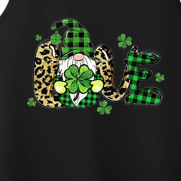 LOVE St Patricks Day Gnomes Shamrock For Women Performance Tank