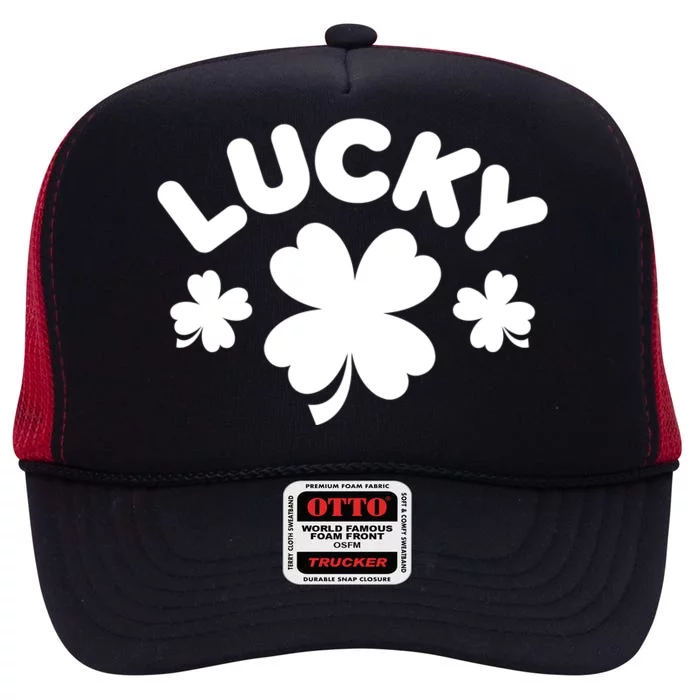 Lucky St Patricks Day Clover Festive High Crown Mesh Trucker Hat