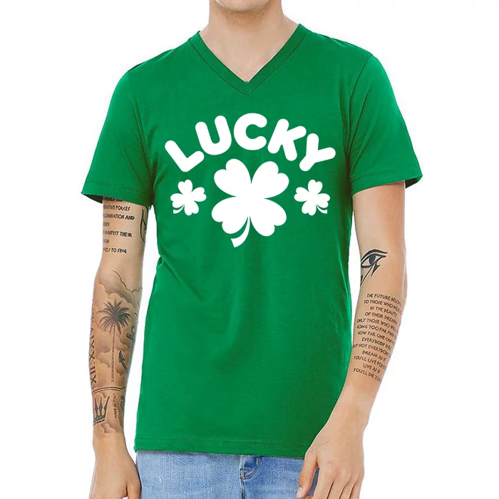 Lucky St Patricks Day Clover Festive V-Neck T-Shirt