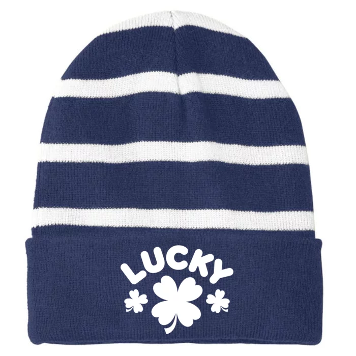 Lucky St Patricks Day Clover Festive Striped Beanie with Solid Band