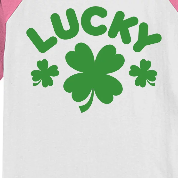 Lucky St Patricks Day Clover Festive Kids Colorblock Raglan Jersey