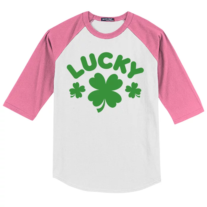 Lucky St Patricks Day Clover Festive Kids Colorblock Raglan Jersey