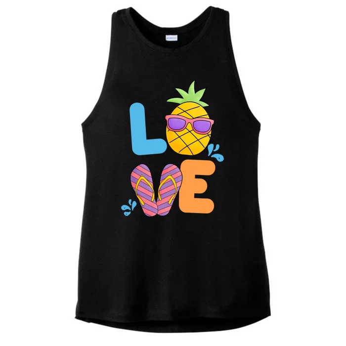 Love Summer Pineapple Cute Ladies Tri-Blend Wicking Tank