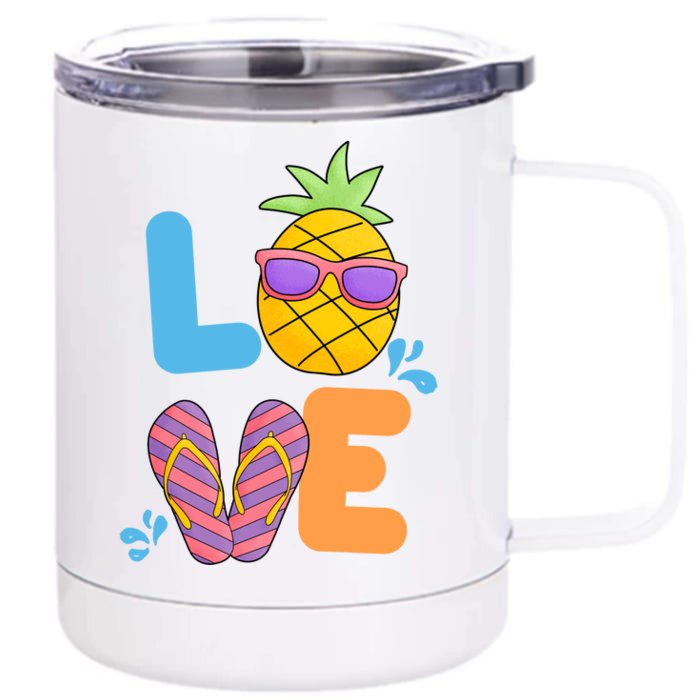 Love Summer Pineapple Cute Front & Back 12oz Stainless Steel Tumbler Cup