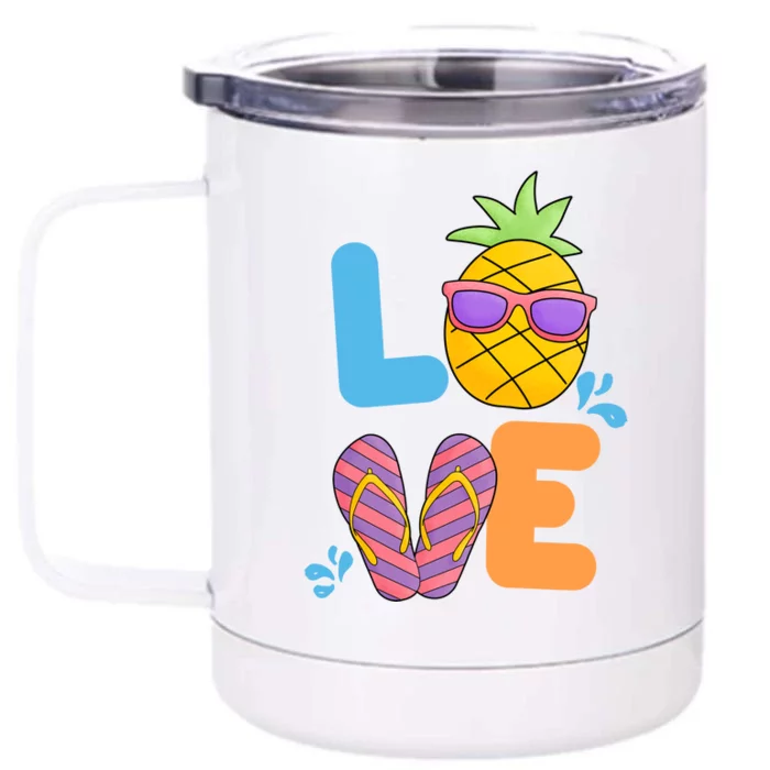 Love Summer Pineapple Cute Front & Back 12oz Stainless Steel Tumbler Cup