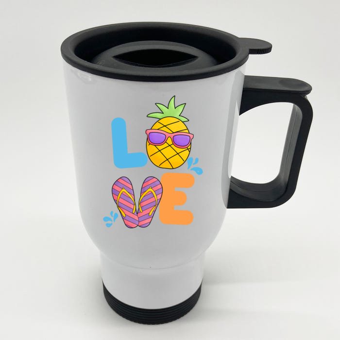 Love Summer Pineapple Cute Front & Back Stainless Steel Travel Mug