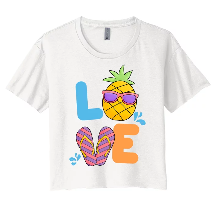 Love Summer Pineapple Cute Women's Crop Top Tee