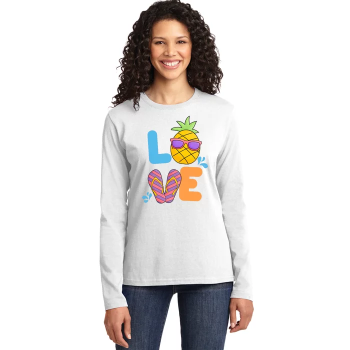 Love Summer Pineapple Cute Ladies Long Sleeve Shirt