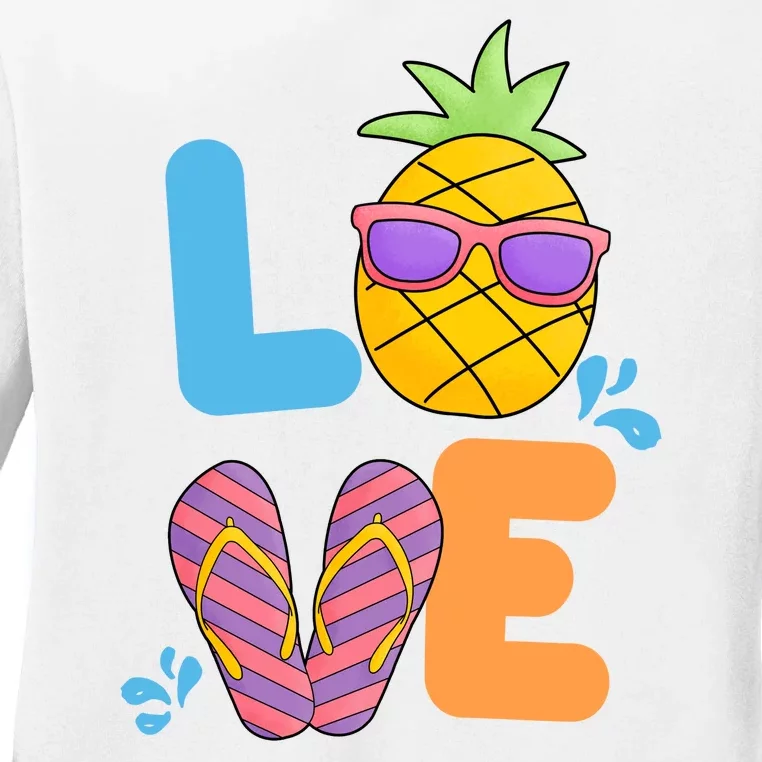 Love Summer Pineapple Cute Ladies Long Sleeve Shirt