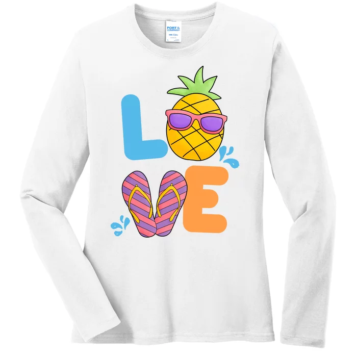 Love Summer Pineapple Cute Ladies Long Sleeve Shirt