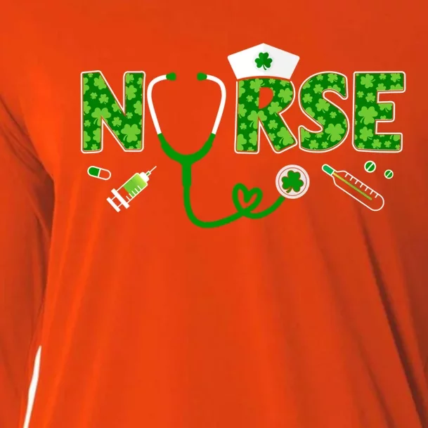 Lucky St Patricks Day Nurse In Clinic Or Hospital Gift Cooling Performance Long Sleeve Crew