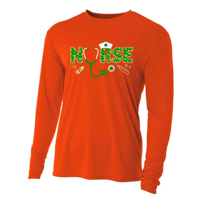 Lucky St Patricks Day Nurse In Clinic Or Hospital Gift Cooling Performance Long Sleeve Crew