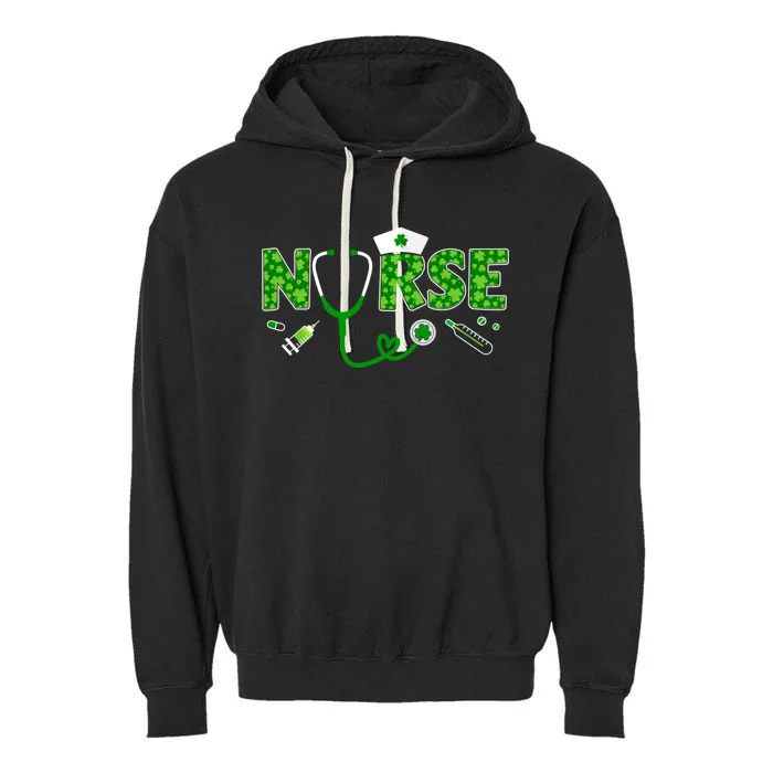 Lucky St Patricks Day Nurse In Clinic Or Hospital Gift Garment-Dyed Fleece Hoodie