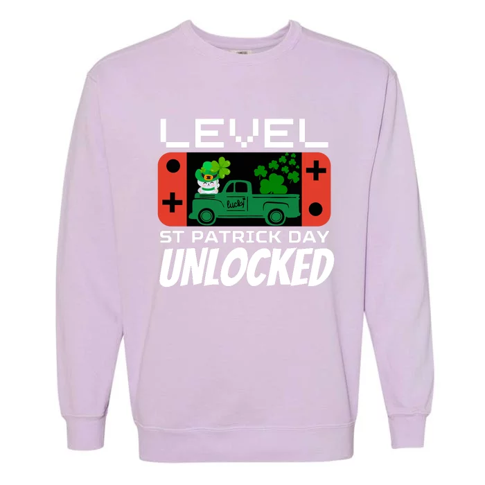 Level St. Patrick Day Unlocked Video Games Garment-Dyed Sweatshirt