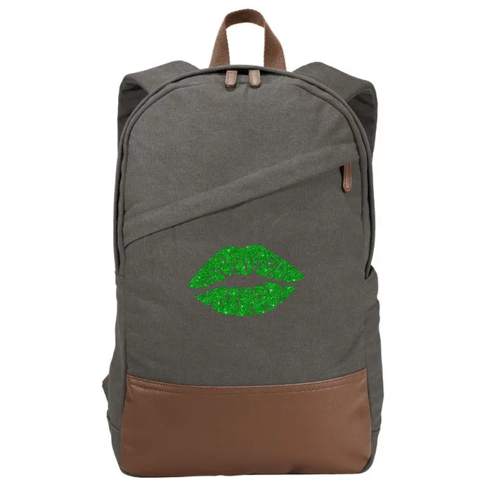 Lucky St Patrick's Day Lips Kiss Cotton Canvas Backpack