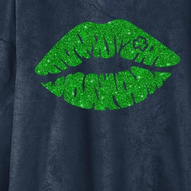 Lucky St Patrick's Day Lips Kiss Hooded Wearable Blanket