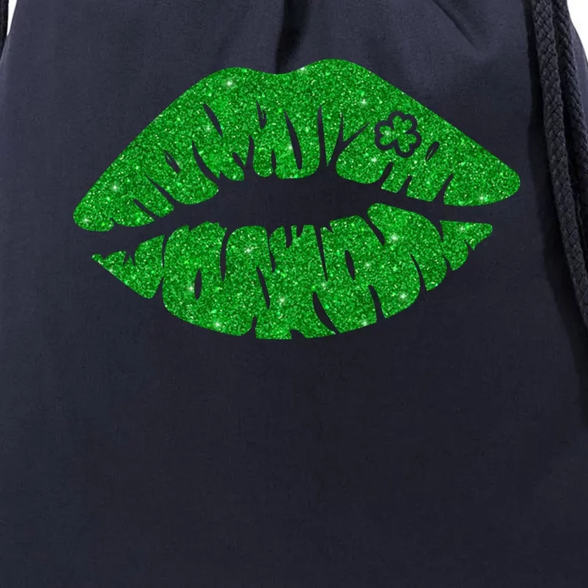 Lucky St Patrick's Day Lips Kiss Drawstring Bag