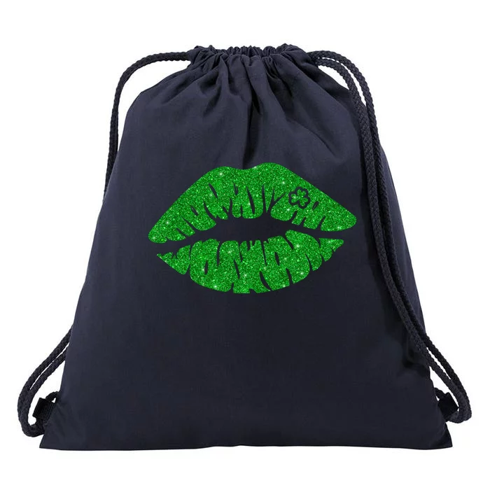 Lucky St Patrick's Day Lips Kiss Drawstring Bag