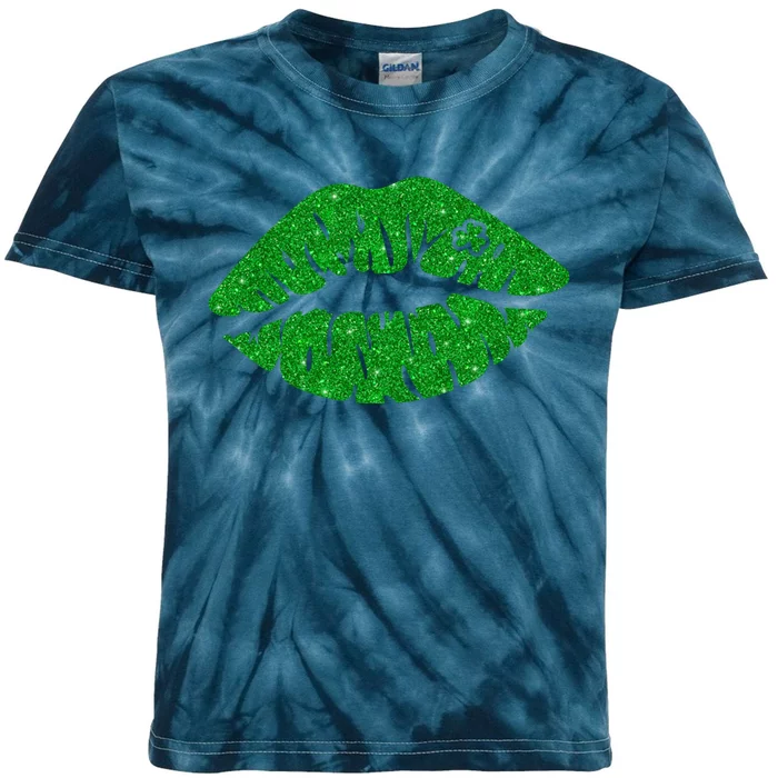 Lucky St Patrick's Day Lips Kiss Kids Tie-Dye T-Shirt