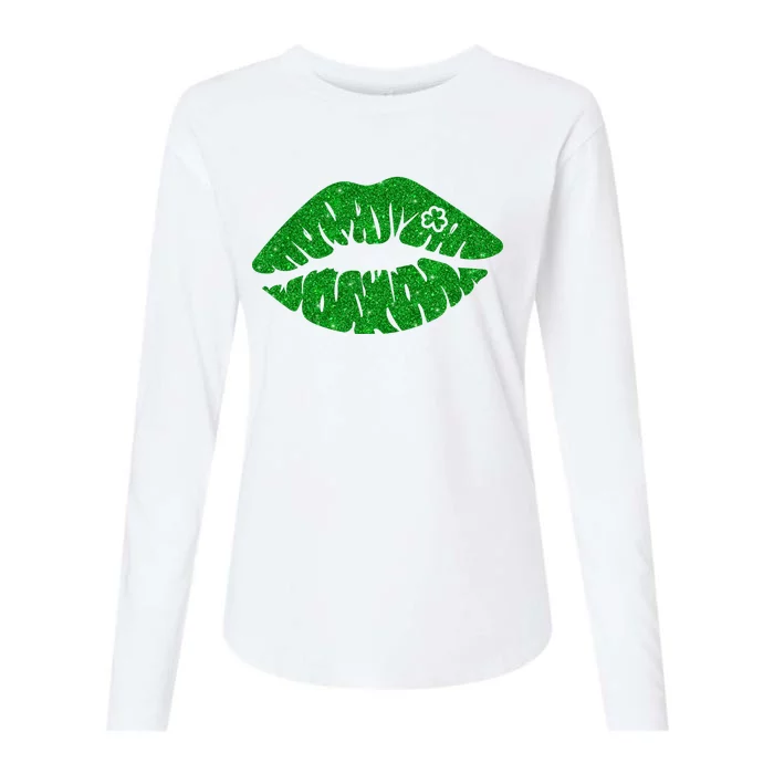 Lucky St Patrick's Day Lips Kiss Womens Cotton Relaxed Long Sleeve T-Shirt