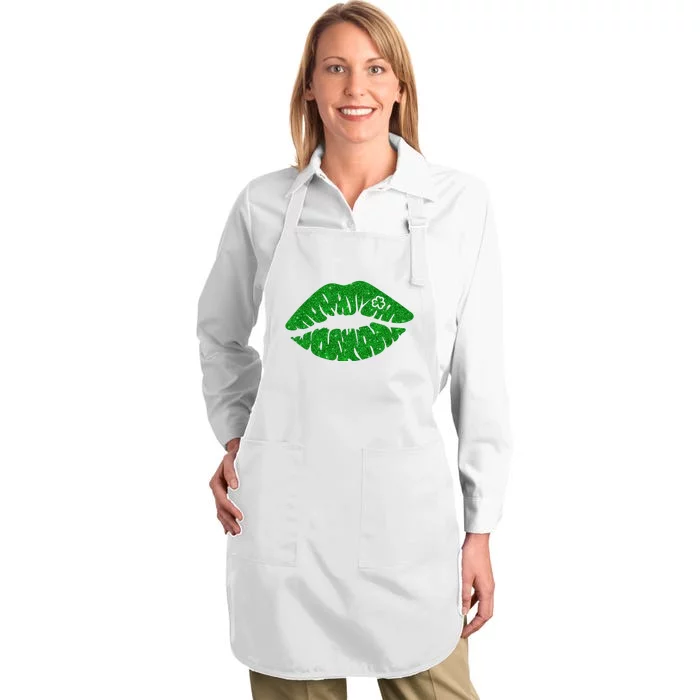 Lucky St Patrick's Day Lips Kiss Full-Length Apron With Pocket