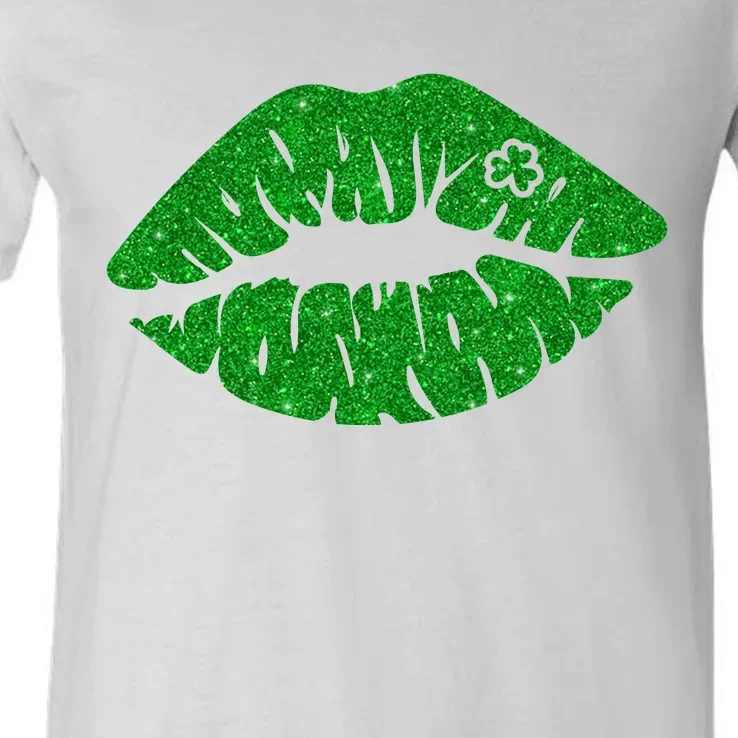 Lucky St Patrick's Day Lips Kiss V-Neck T-Shirt