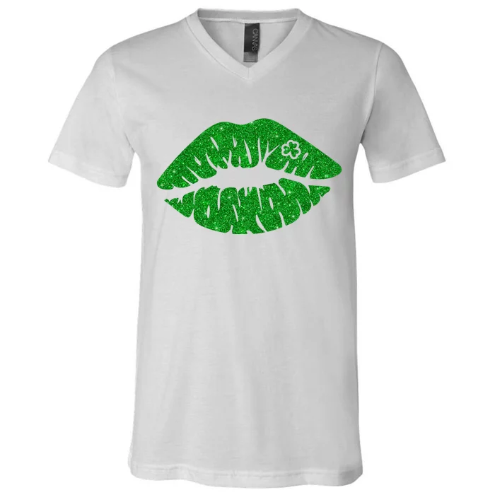 Lucky St Patrick's Day Lips Kiss V-Neck T-Shirt