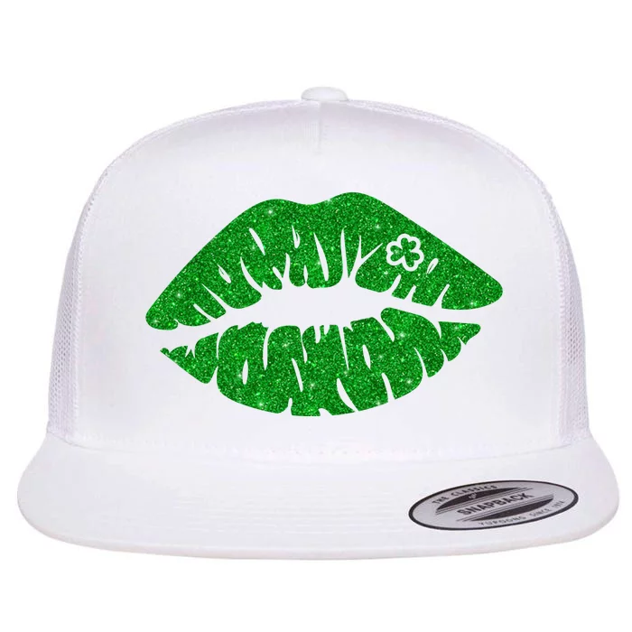 Lucky St Patrick's Day Lips Kiss Flat Bill Trucker Hat